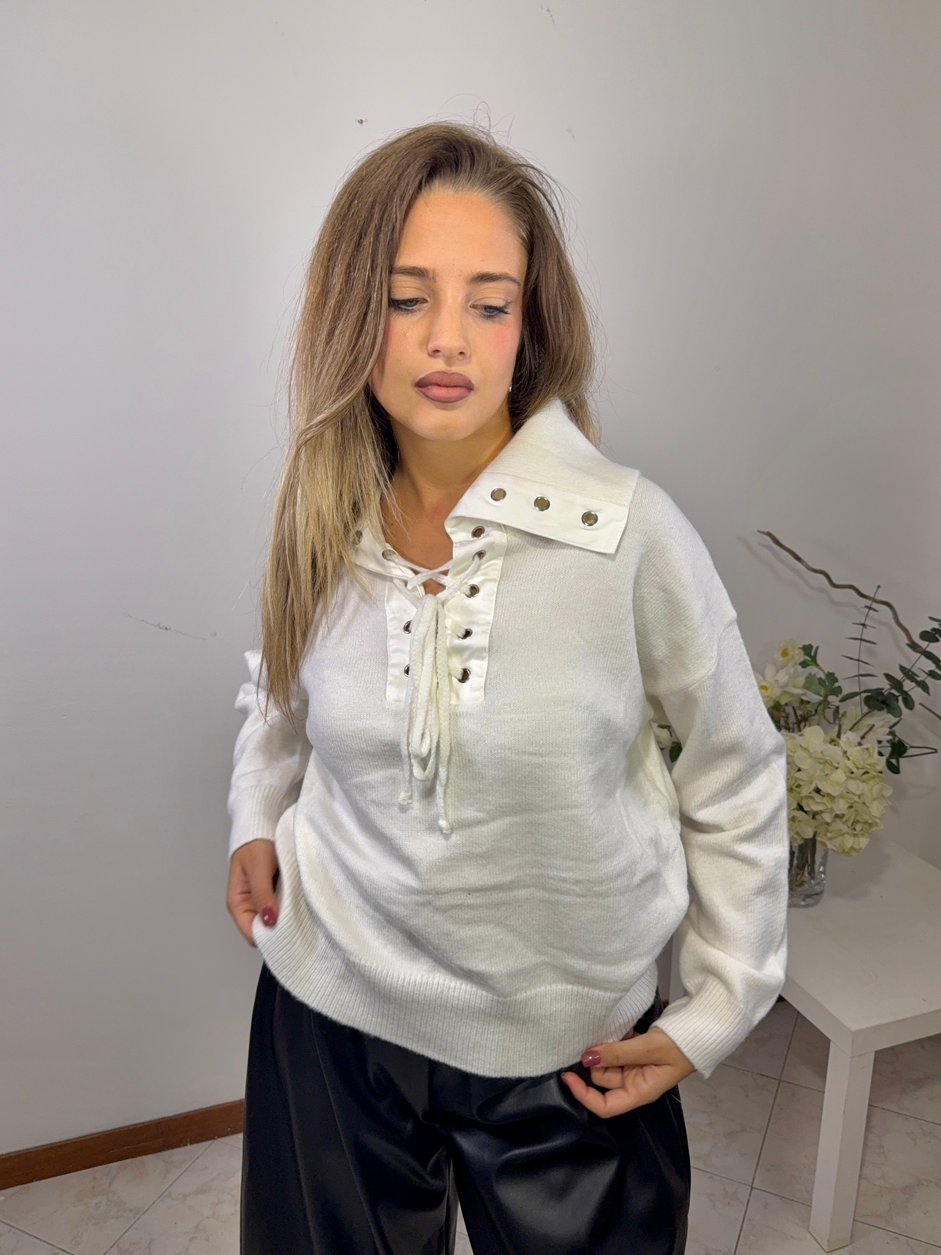 Maglione Lace-Up Collar Cream ( 50314)