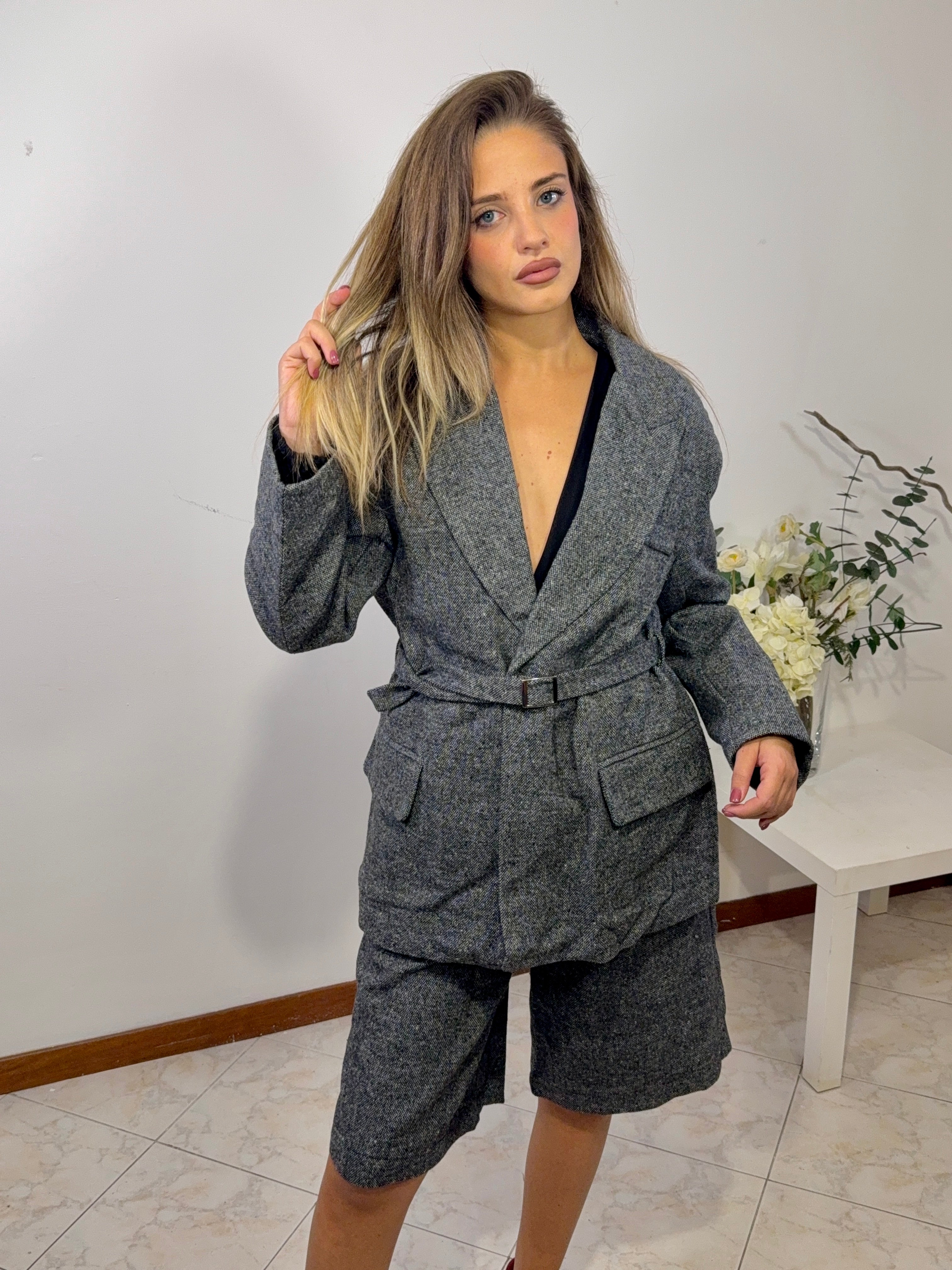 Giacca con cintura in tweed (giaMBX15817)
