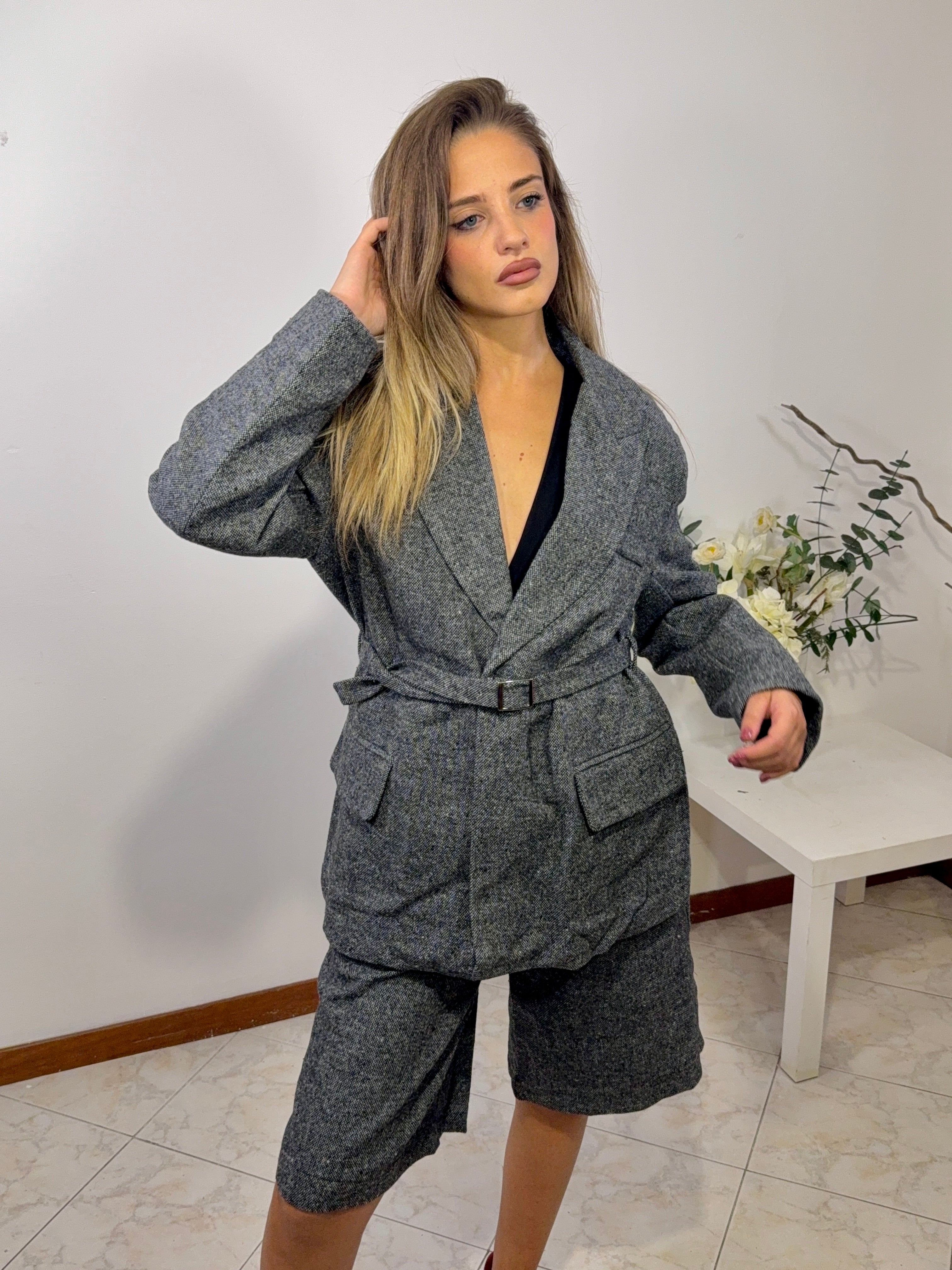 Giacca con cintura in tweed (giaMBX15817)