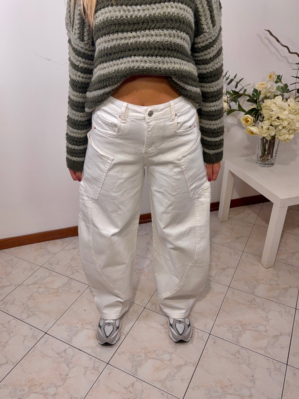 Jeans Cargo White Wide (MS-2085)