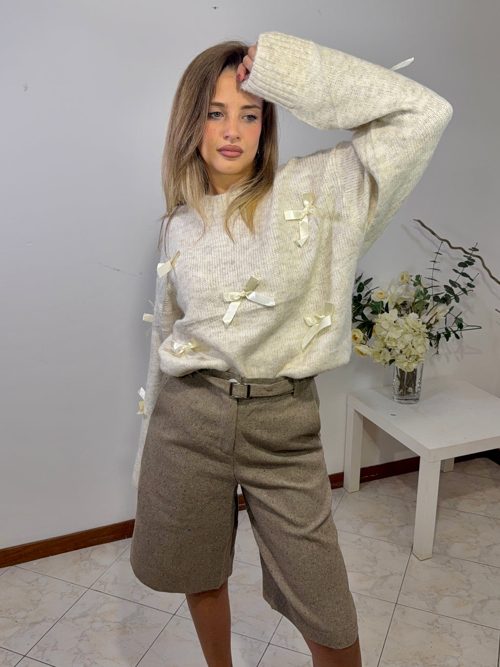 Maglione con fiocchetti in raso ( Y06029)