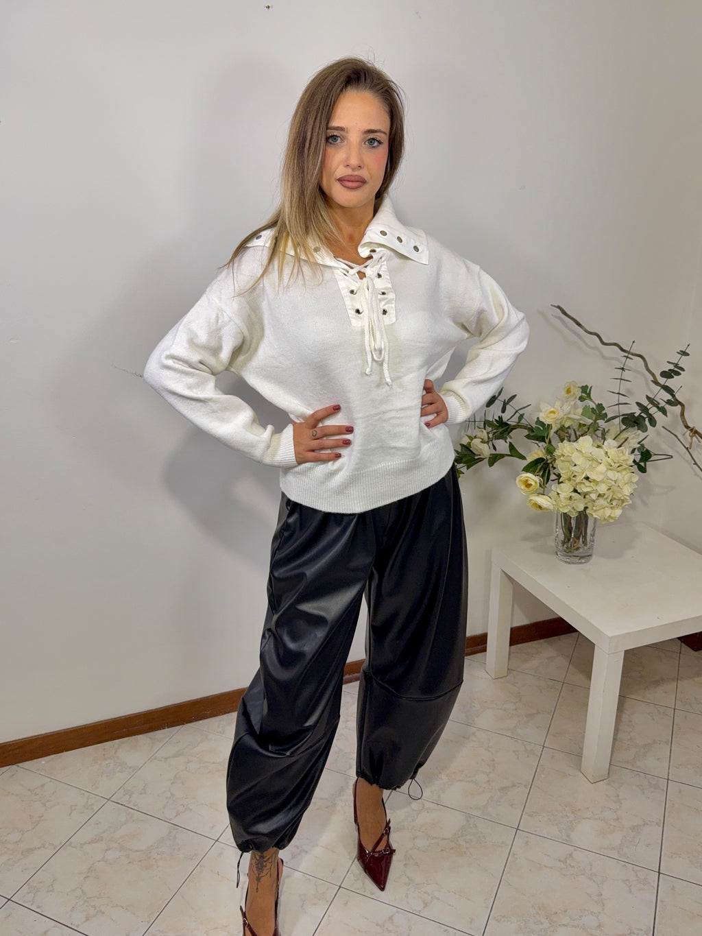 Pantalone Balloon Eco-Pelle Black (v17547)