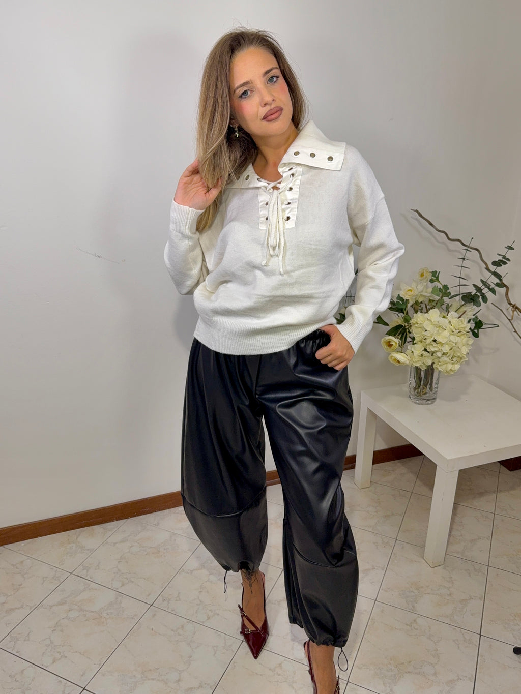 Pantalone Balloon Eco-Pelle Black (v17547)